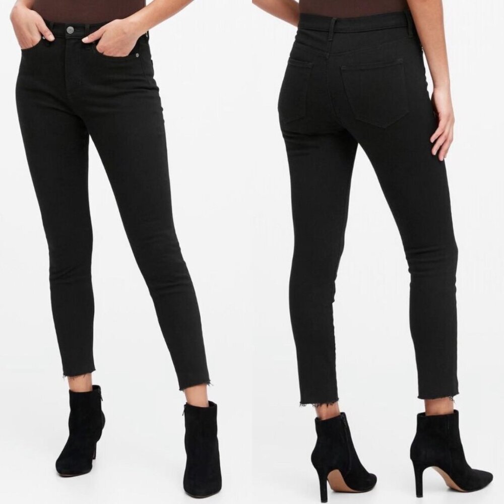 Banana Republic Women’s Size 28 Black High-Rise Skinny Jeans Raw Hem